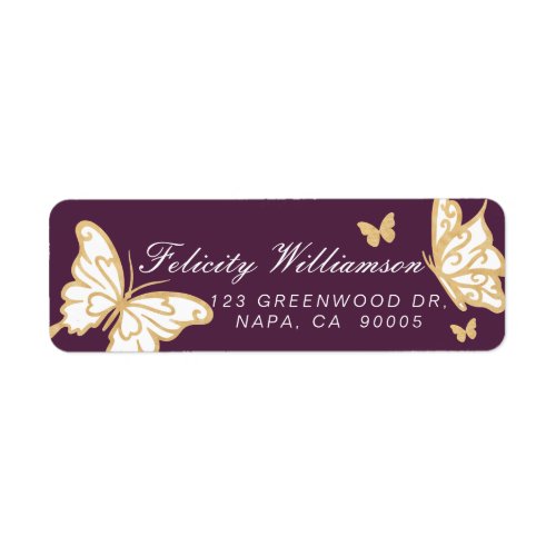 Magical Pretty Cute Gold  Purple Butterfly Label