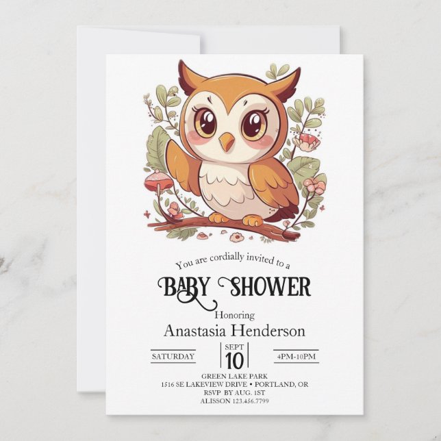  Magical Pretty Owl Baby Shower Invitation (Front)