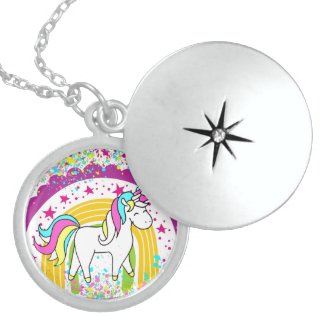 Magical Pretty Pastel Unicorn Rainbow Stars Locket Necklace