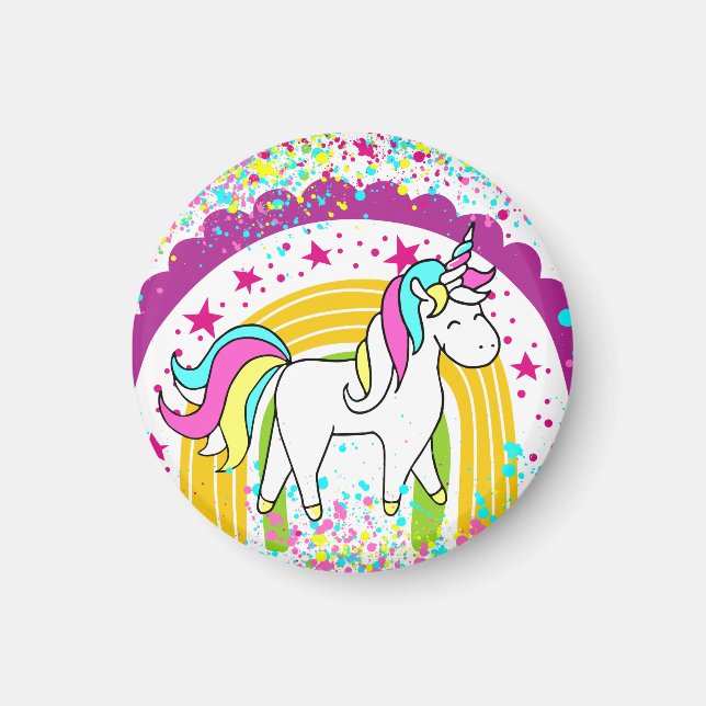 Magical Pretty Pastel Unicorn Rainbow Stars Magnet (Front)