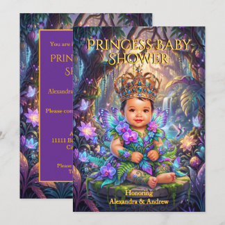 Magical Princess Baby Shower Crown Butterfly Invitation