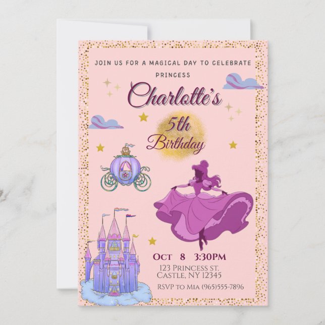 Magical Princess Birthday- Pink  Invitation (Front)