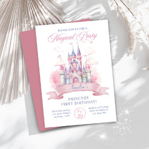 Magical Princess Castle 1st Birthday Invitation