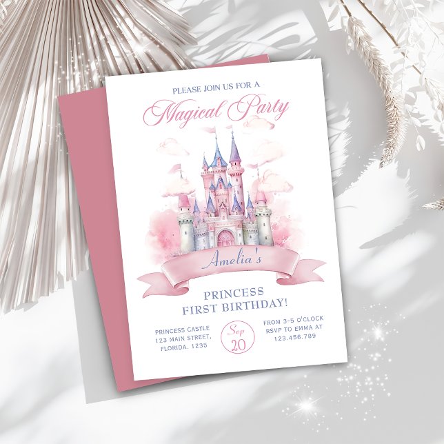 Magical Princess Castle 1st Birthday Invitation (Creator Uploaded)