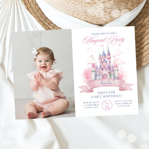 Magical Princess Castle 1st Birthday Photo Invitation