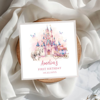 Magical Princess Castle Birthday Paper Napkin