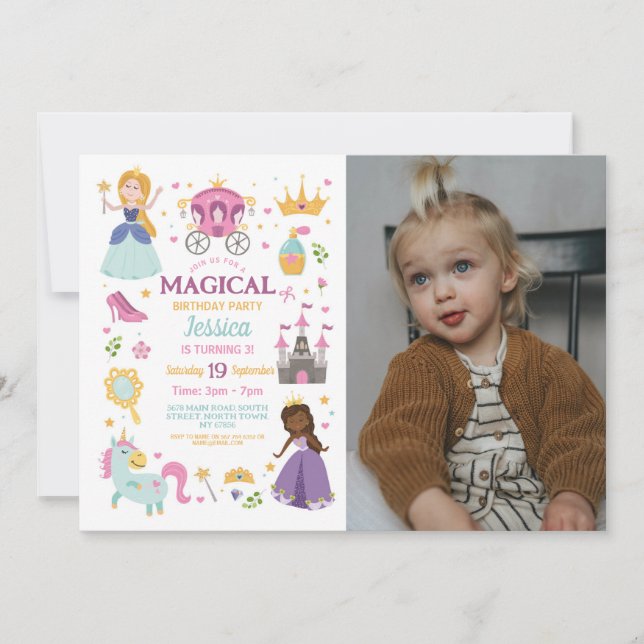 Magical Princess Castle Birthday Party Photo Invitation (Front)