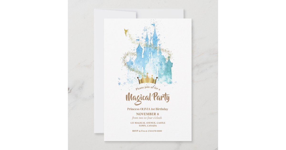 Magical Princess Castle Crown Girls Birthday   Invitation