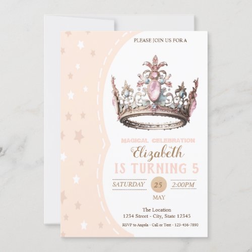 Magical Princess Crown Stars Birthday Invitation