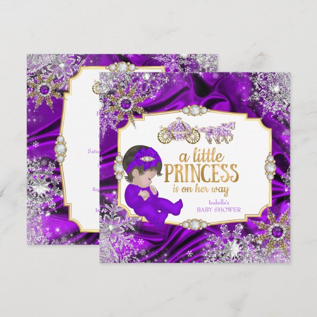 Magical Princess Girl Baby Shower Purple Brunette Invitation (Front/Back)