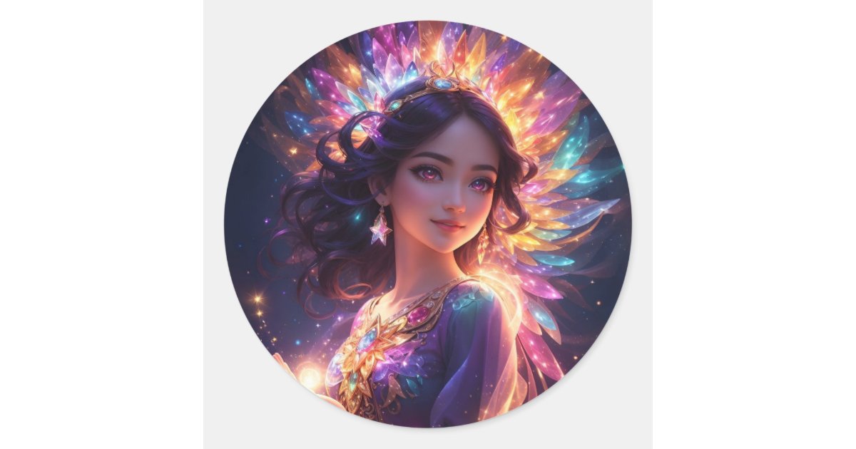 Magical Princess in Tiara Big Eyes Classic Round Sticker | Zazzle