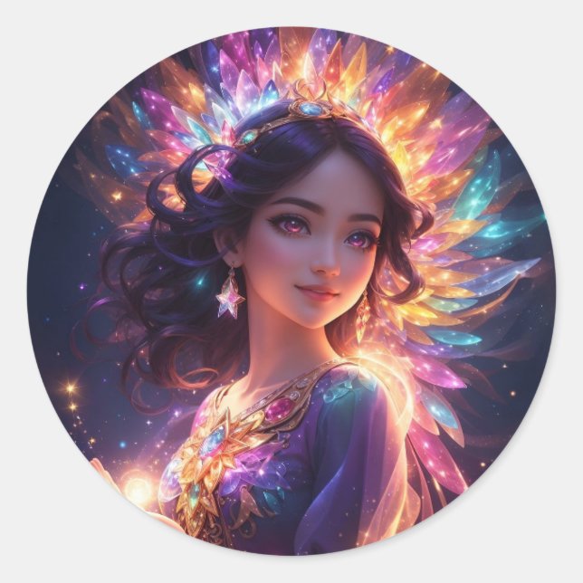 Magical Princess in Tiara Big Eyes Classic Round Sticker (Front)