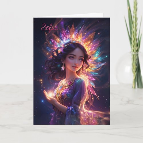 Magical Princess in Tiara Girls Birthday Custom Card