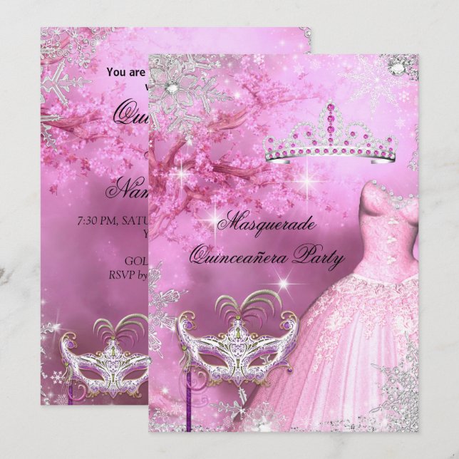 Magical Princess Quinceanera Masquerade Pink 2 Invitation (Front/Back)