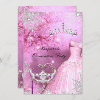 Magical Princess Quinceanera Masquerade Pink 2 Invitation