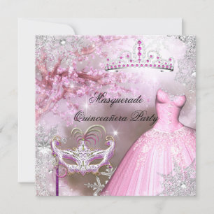 Magical Princess Quinceanera Masquerade Pink Invitation