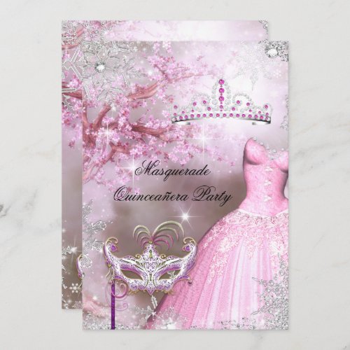 Magical Princess Quinceanera Masquerade Pink Invitation