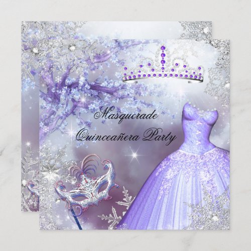 Magical Princess Quinceanera Masquerade Purple Invitation