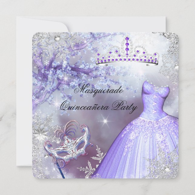 Magical Princess Quinceanera Masquerade Purple Invitation (Front)