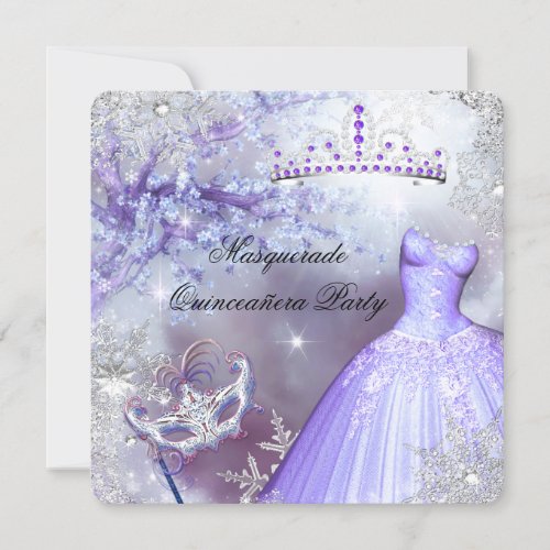 Magical Princess Quinceanera Masquerade Purple Invitation