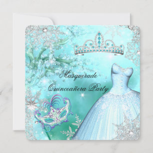 Magical Princess Quinceanera Masquerade Teal Invitation