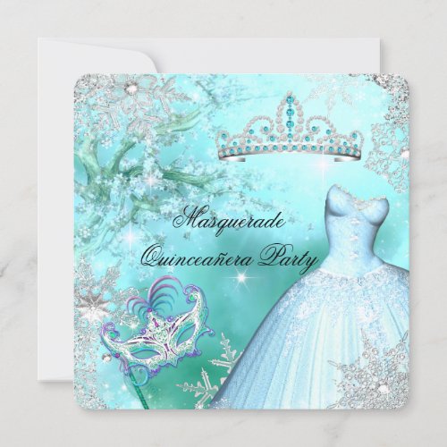 Magical Princess Quinceanera Masquerade Teal Invitation