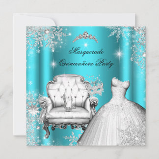 Magical Princess Quinceanera Masquerade Teal Invitation