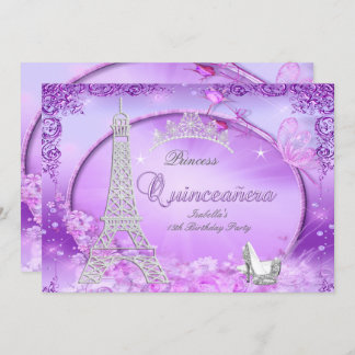 Magical Princess Quinceanera Purple High Heels Invitation