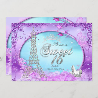 Magical Princess Sweet 16 Purple Teal Blue Invitation