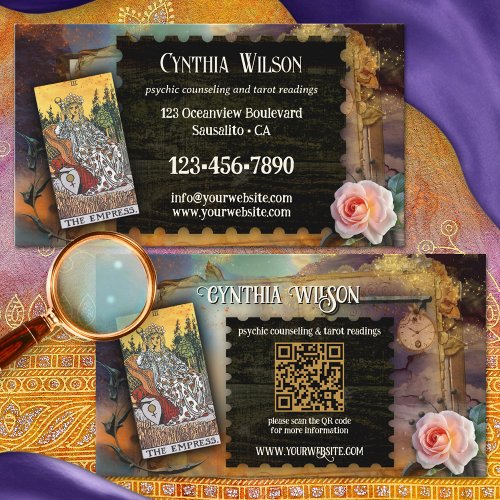 Magical Psychic Tarot Reader QR Code Photo Business Card