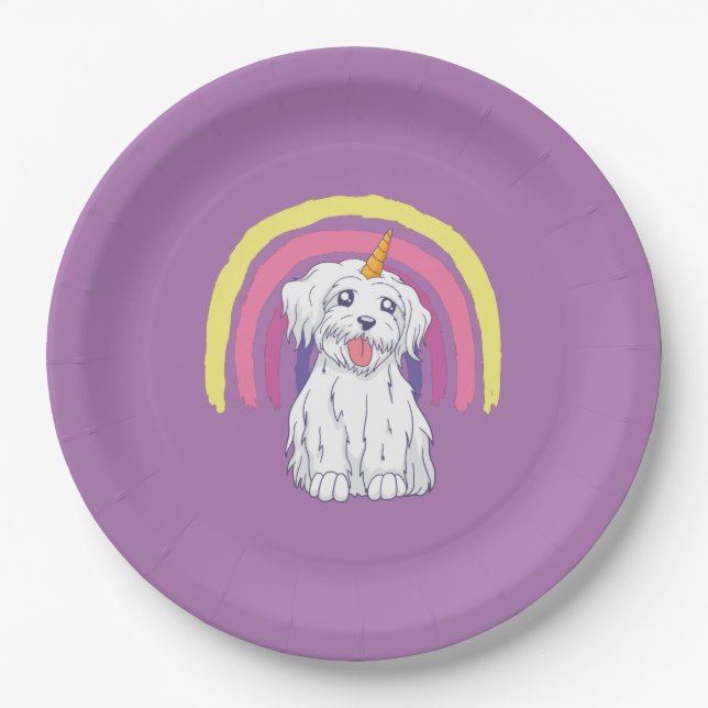 Magical Puppy Unicorn Rainbow Paper Plates (Front)