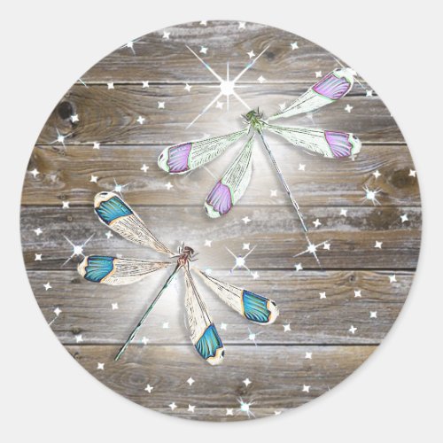 Magical Purple and Blue Dragonfly Classic Round Sticker