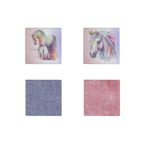 Magical Purple Blush Ombre Unicorn Glitter Stone Magnet