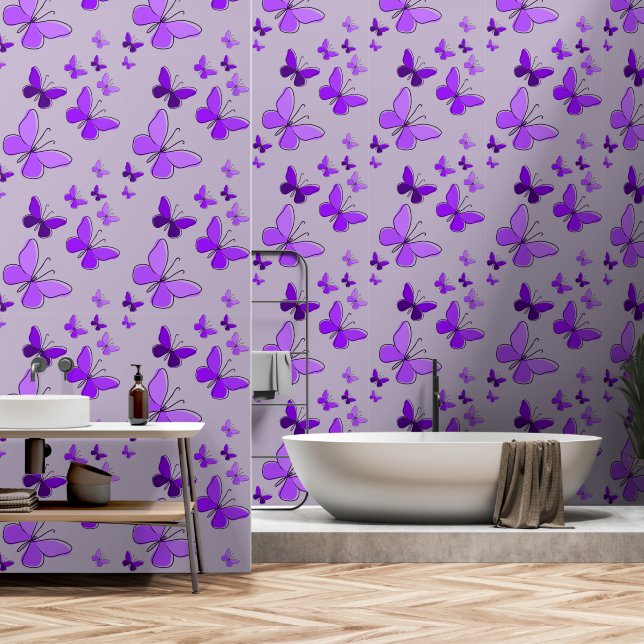 Magical Purple Butterfly Flutter Lavender Gray Wallpaper (Bathroom)