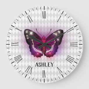 Magical Purple Butterfly Personalized Large Clock