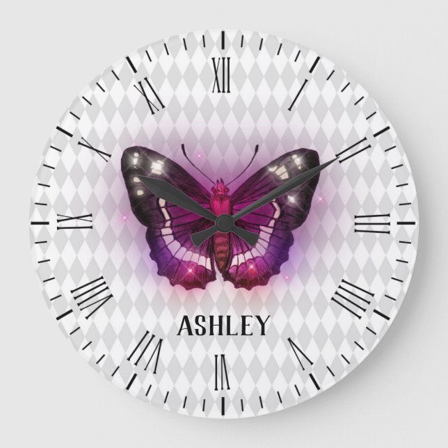 Magical Purple Butterfly Personalized Large Clock (Front)