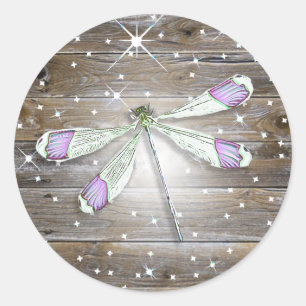 Magical Purple Dragonfly Sparkles Classic Round Sticker