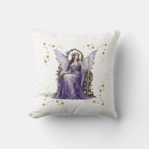 Magical Purple Fairy & Gold Stars Fantasy Throw Pi Pillow