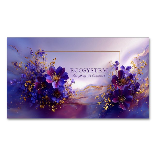 Magical Purple Floral Gold Sparkle Abstract Business Card Magnet (Front)