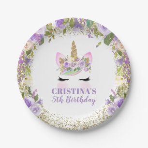Magical Purple Gold Unicorn Party 7" Paper Plates