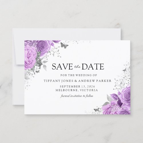 Magical Purple Lavender Roses Floral Wedding Save The Date