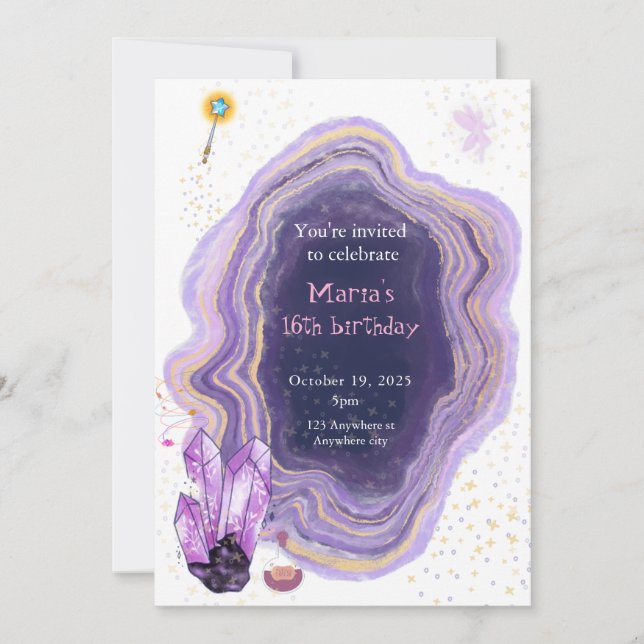 magical Purple Marble Birthday Invitation (Front)