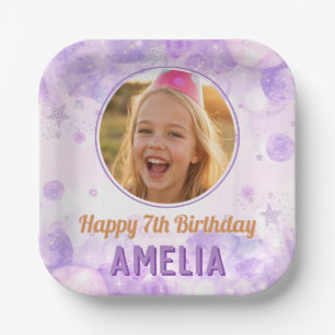 Magical Purple Photo Birthday Party Paper Plates