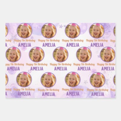 Magical Purple Photo Birthday Party  Wrapping Paper Sheets