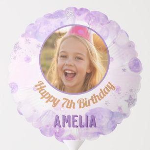 Magical Purple Photo Happy Birthday Party  Balloon