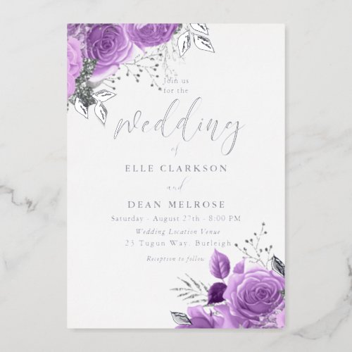 Magical Purple  Silver Foil Wedding Foil Invitation