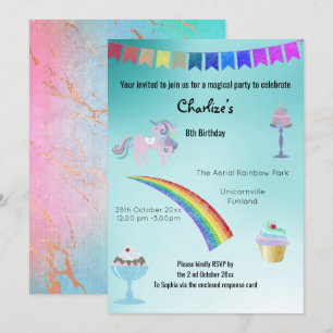 Magical Purple Unicorn Sweets Birthday Pastel Invitation