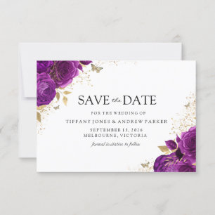 Magical Purple Violet Roses Gold Floral Wedding Save The Date