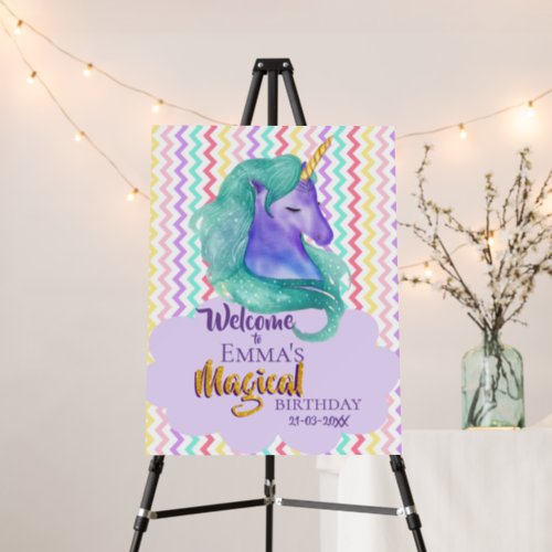 Magical Purple Welcome To Unicorn Birthday Party Foam Board