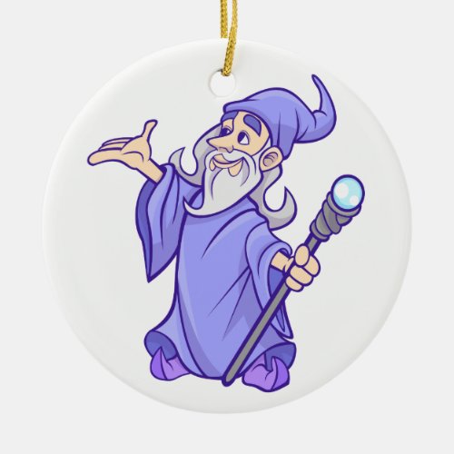 Magical purple wizard magician sorceress ceramic ornament